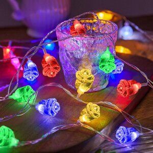 Rose Flower LED String Lights - 33Ft, 80 Multicolor LEDs, Dimmable, Timer, USB